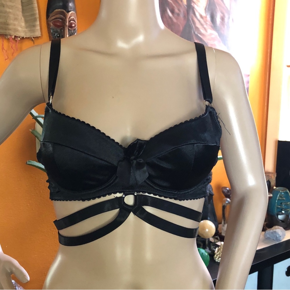 Black Strappy Satin Balconette Bra